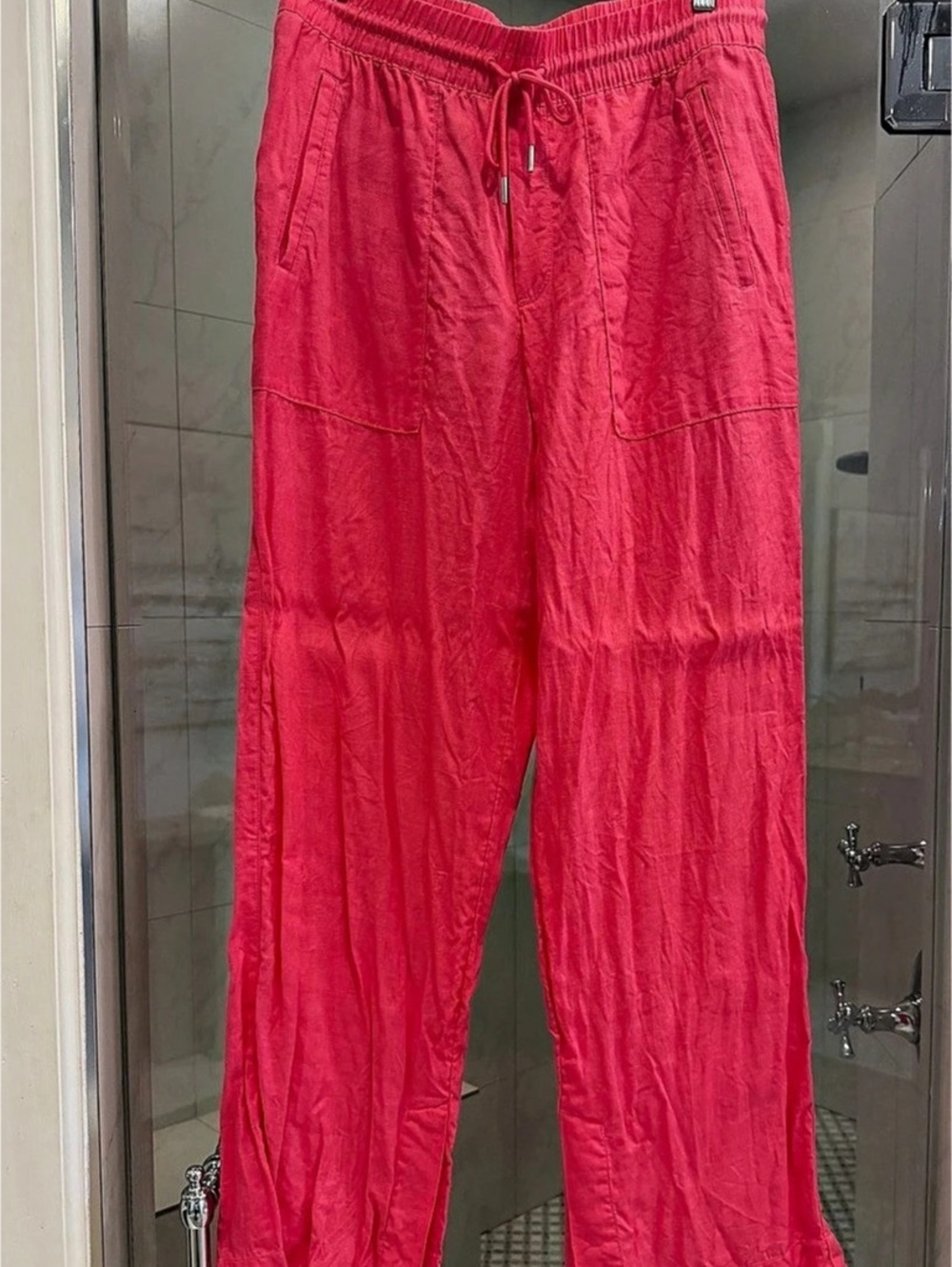 Athleta Retreat Linen High Rise Wide Leg Pant Pink Medium